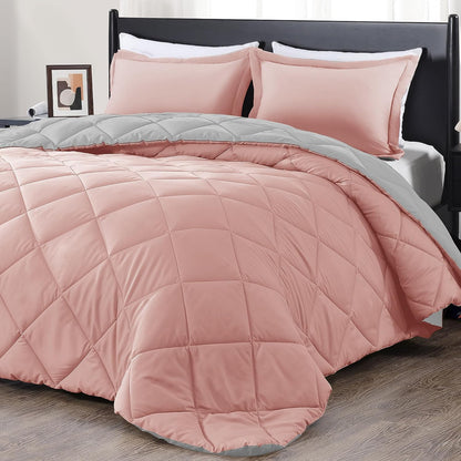 Queen Comforter Set - Luxurious Pink and Black Bedding Collection for Year-Round Comfort, 3-Piece Set Featuring 1 Comforter (88" x 92") and 2 Pillow Shams (20" x 26")