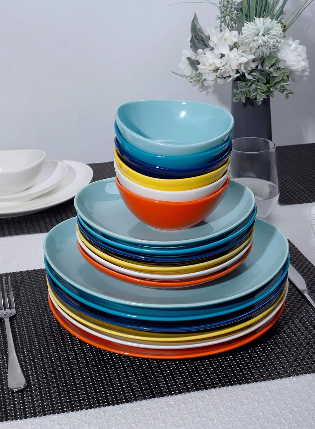 Set of 6 Porcelain Dessert Plates - 7.8 Inch Appetizer and Salad Plates in Rainbow Palette - Dishwasher, Microwave, and Oven Safe