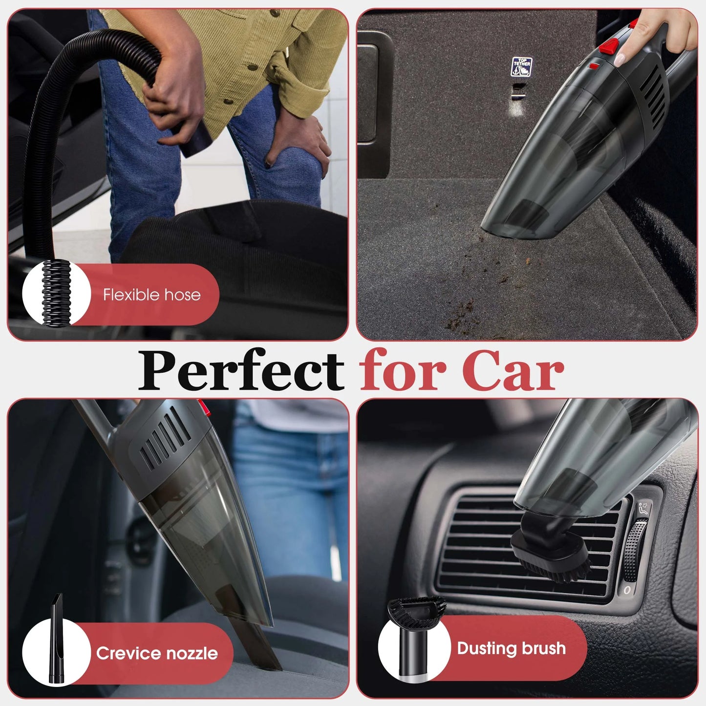 Cordless Handheld Vacuum Cleaner - Portable Car Vacuum with Strong Suction, Mini Wet/Dry Design for Multi-Surface Use, Black