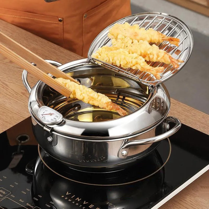 Stainless Steel Oil Pan Thermometer with Cover for Tempura and Frying Applications