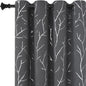 Elegant Light Grey Blackout Curtains with Silver Tree Branch Design, 63-Inch Length, Set of 2 Panels, Windproof, 38W x 63L