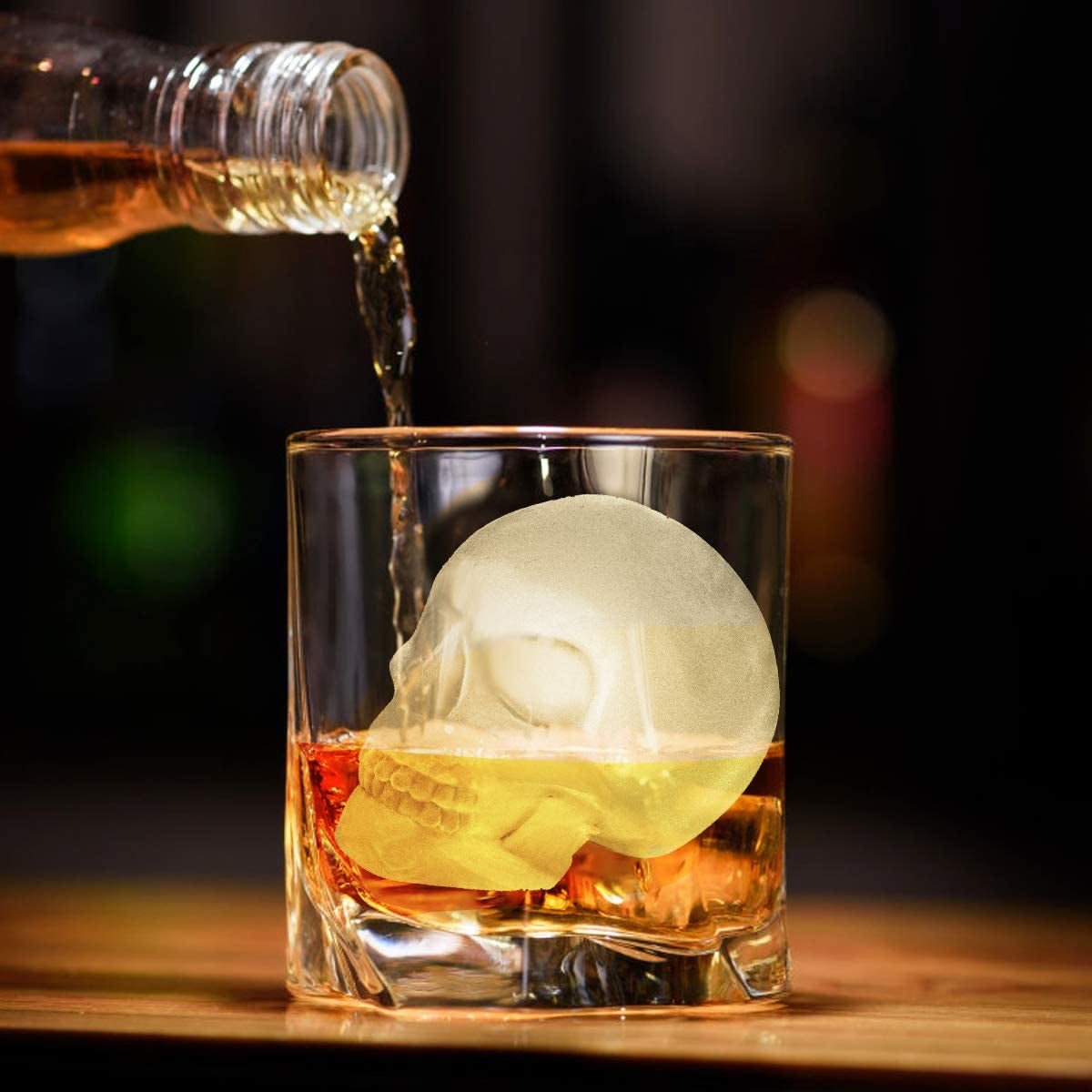 Extra Large 3D Skull Ice Cube Mold - Silicone Tray Set with Funnel for Large Beverage Glasses, Suitable for Resin, Chocolate, and Sugar Crafting - Ideal for Entertaining (2 Pieces)