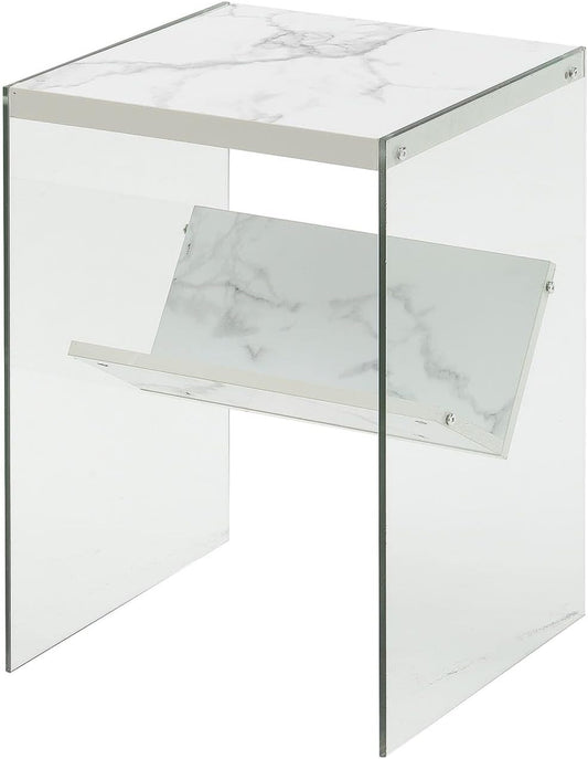 Soho End Table with Faux White Marble Finish - Dimensions: 15.75" x 16.5" x 23.75