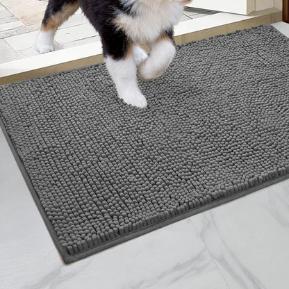 Indoor Chenille Entrance Mat, 60" x 36", Highly Absorbent and Washable Non-Slip Welcome Mat in Dark Grey