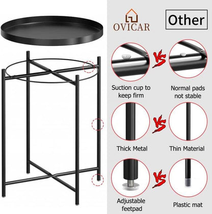 Round Metal Tray End Table - Contemporary Accent Coffee Side Table for Indoor and Outdoor Use, Rust-Resistant and Waterproof, Perfect for Living Room, Bedroom, and Balcony