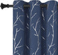 Elegant Light Grey Blackout Curtains with Silver Tree Branch Design, 63-Inch Length, Set of 2 Panels, Windproof, 38W x 63L