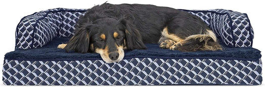 Orthopedic Dog Bed with Removable Bolsters and Washable Cover for Medium and Small Dogs (up to 35 lbs) - Plush Woven Sofa in Diamond Blue, Medium Size