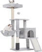 Multi-Tier Indoor Cat Tree and Tower with Scratching Board and Feeding Bowl in Light Gray HCT010M