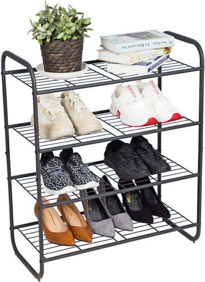 4-Tier Dark Grey Fabric Shoe Rack Organizer for Entryway, Hallway, and Bedroom Storage Solutions