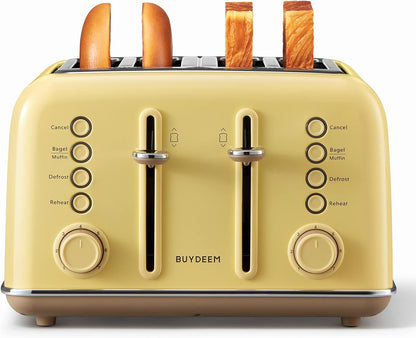 DT640 Retro Stainless Steel 4-Slice Toaster with Extra Wide Slots, High Lift Lever, Bagel and Muffin Functions, Removable Crumb Tray, and 7 Shade Settings