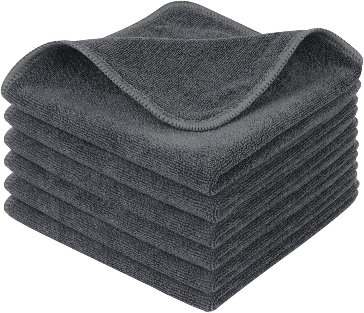 Ultra Absorbent Microfiber Cleaning Cloths - Lint-Free, Streak-Free, Reusable Towels for Home, Kitchen, Car, and Window Use - 12x12 Inch Slate Grey, Pack of 6