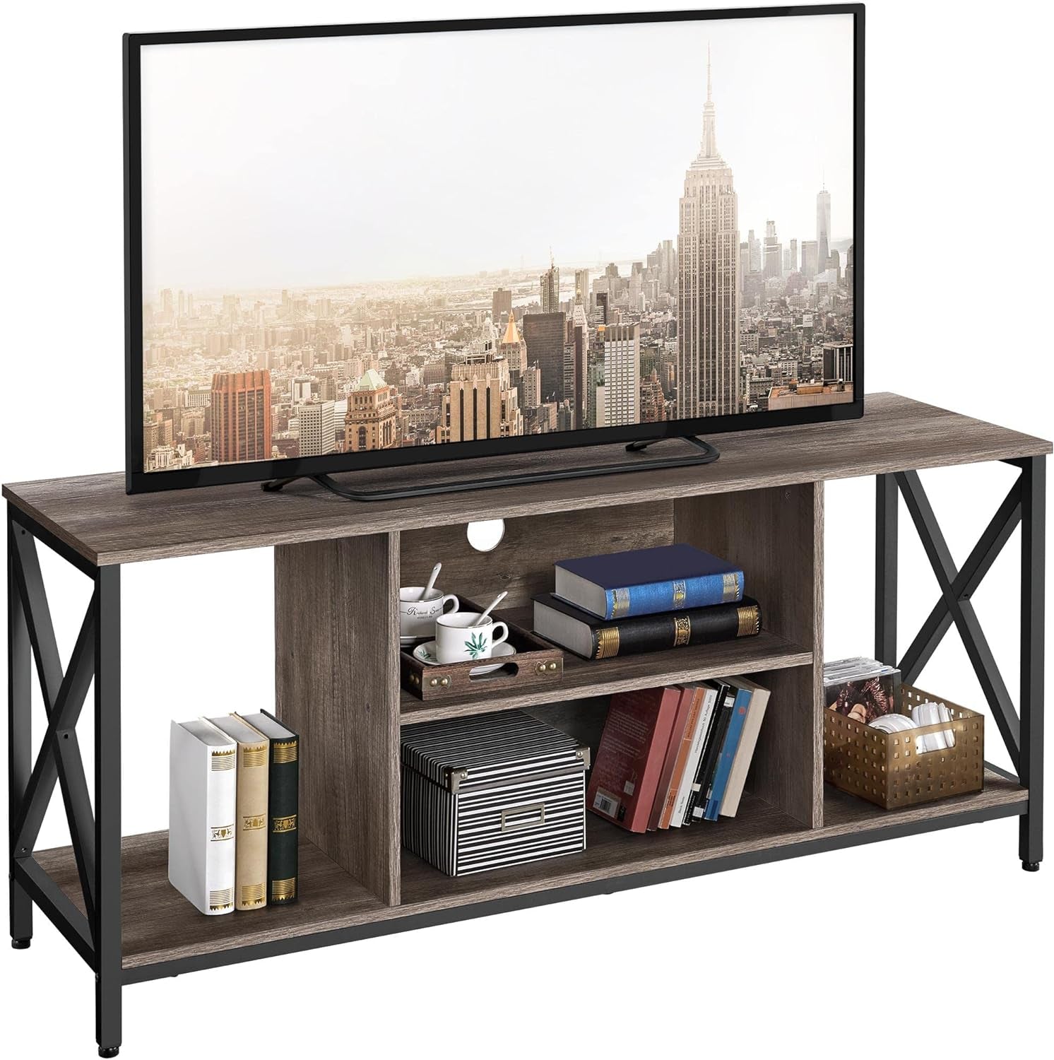 Chic Rustic Brown TV Stand for 65" TVs - Stylish Media Console with Ample Shelving for Living Room & Bedroom