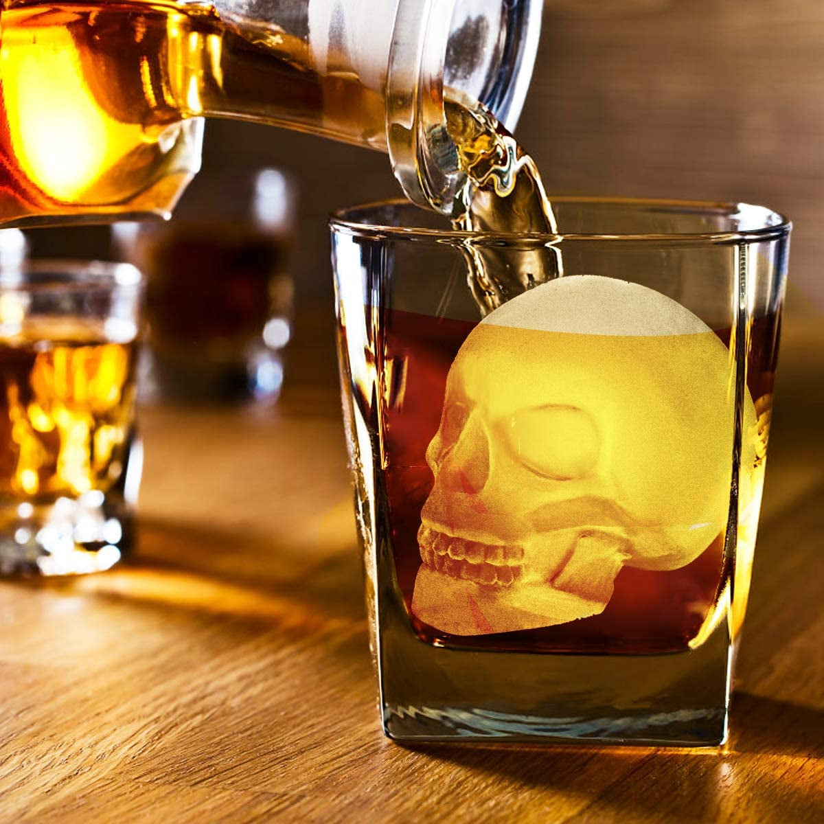 Extra Large 3D Skull Ice Cube Mold - Silicone Tray Set with Funnel for Large Beverage Glasses, Suitable for Resin, Chocolate, and Sugar Crafting - Ideal for Entertaining (2 Pieces)