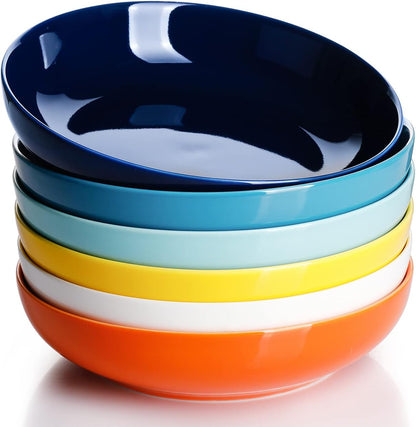 Set of 6 Large 30 Ounce Porcelain Salad and Pasta Serving Bowls, 8.4 Inch, Microwave and Dishwasher Safe