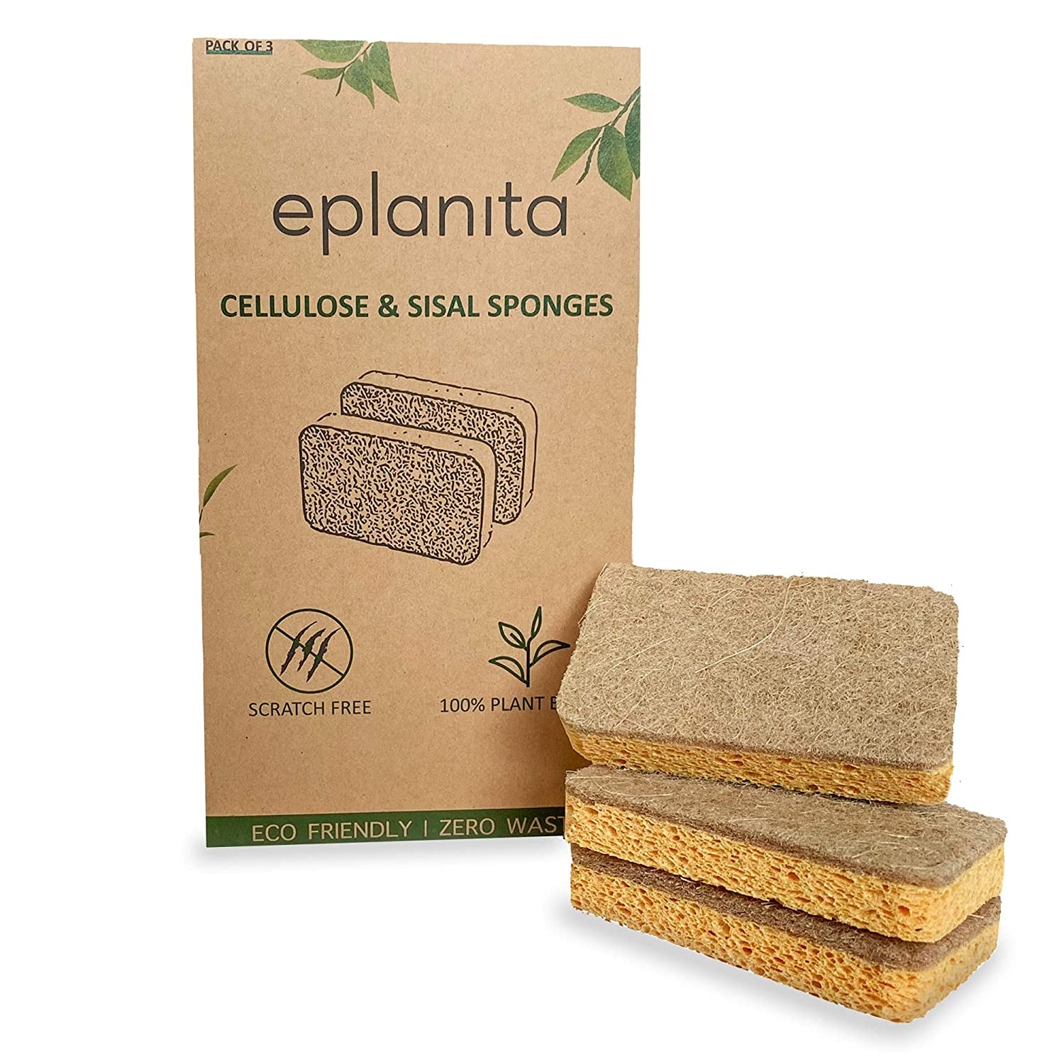 Eco-Friendly Biodegradable Plant-Based Scrub Sponges - Non-Scratch Scourers for Kitchen and Bathroom (Set of 3)