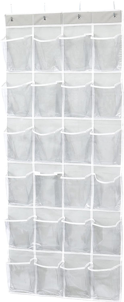 24-Pocket Over-the-Door Shoe Organizer in Crystal Clear with Turquoise Accents (64" x 19")