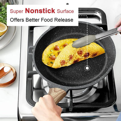 9.5-Inch Nonstick Granite Frying Pan, Induction-Compatible Stone Cookware, PFOA-Free Omelette Skillet (Gray)