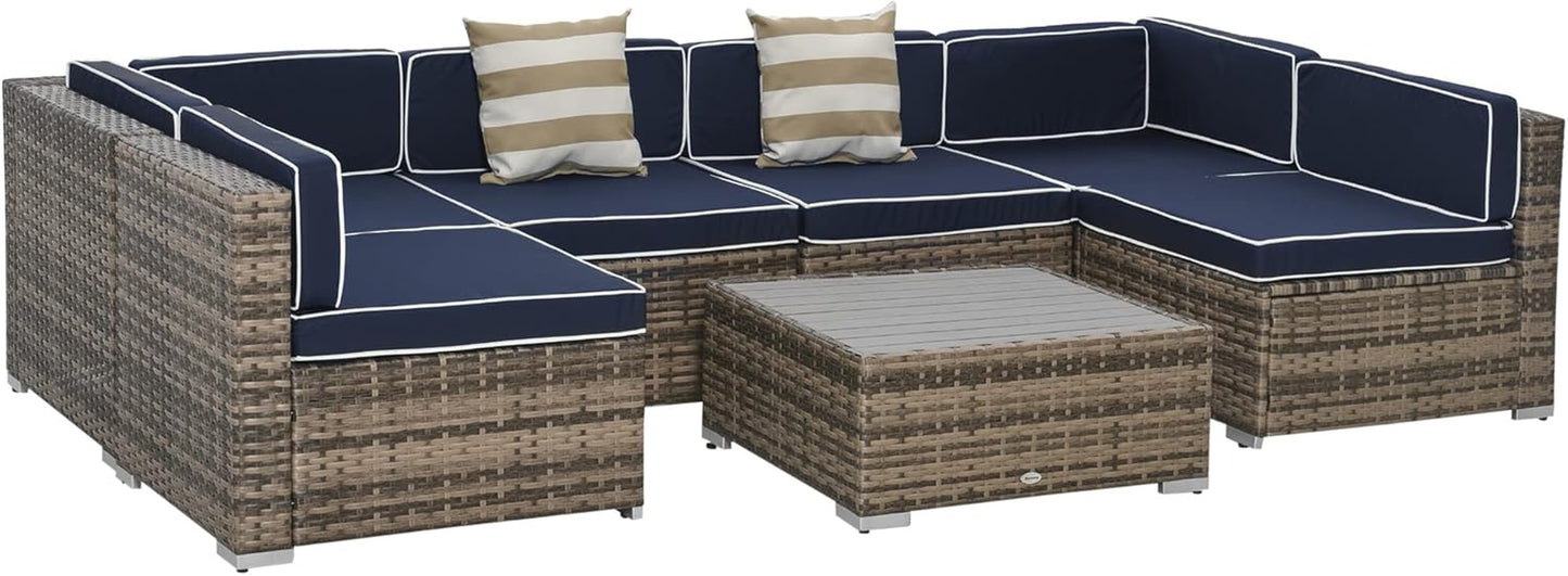 7-Piece Gray PE Rattan Outdoor Wicker Conversation Set with Cushions and Faux Wood Table