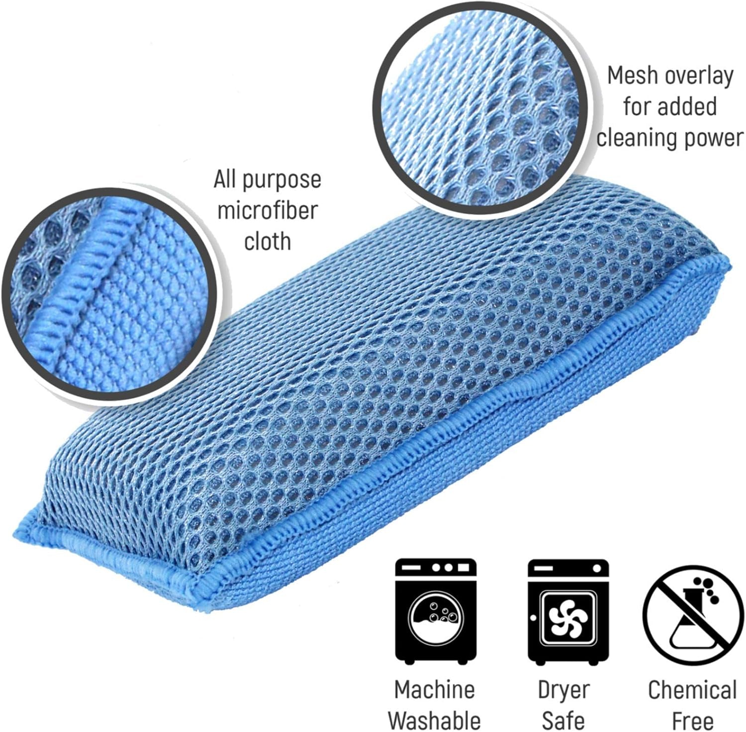 Miracle Microfiber Kitchen Sponge by  - Non-Scratch, Heavy-Duty Dishwashing Cleaning Sponges - Machine Washable (Blue)