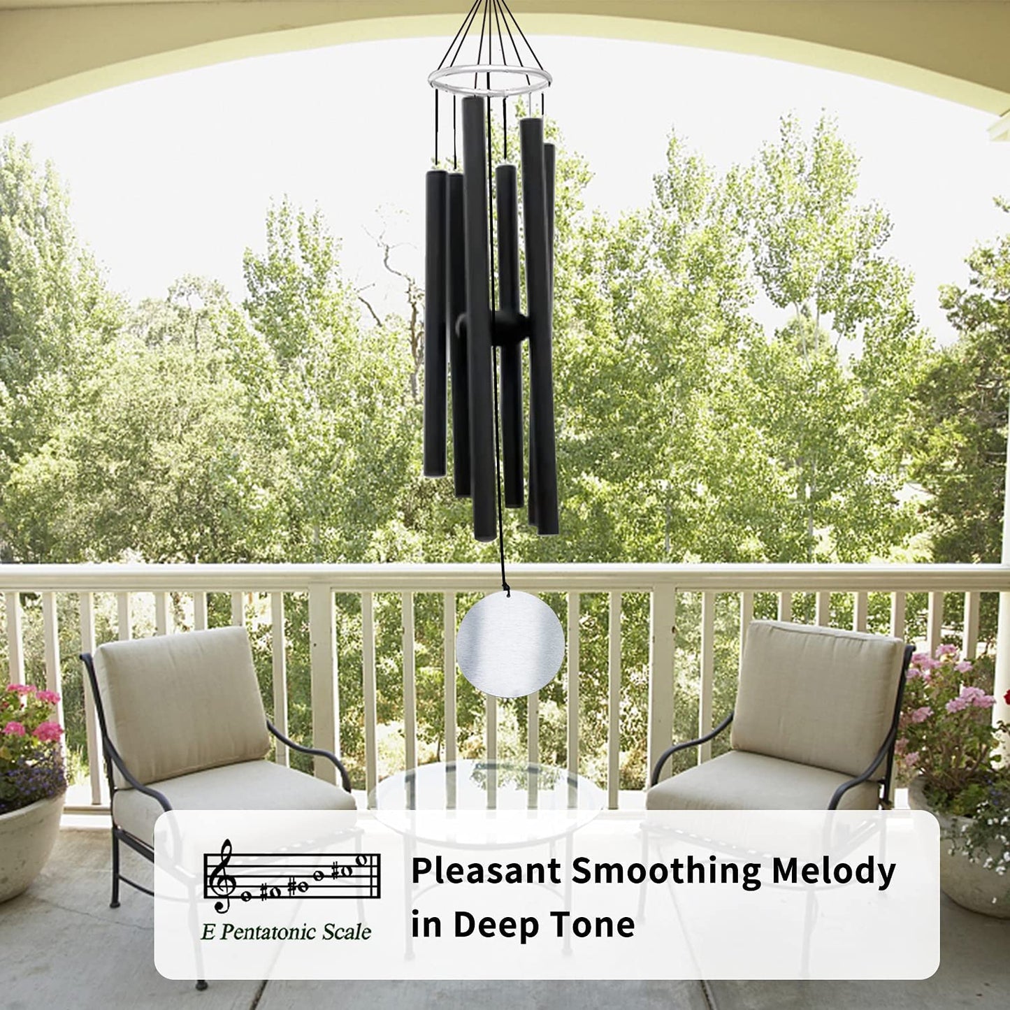 36-Inch Outdoor Wind Chimes - Elegantly Tuned for Relaxation and Soothing Melodies, Black Memorial Chimes for Sympathy and Remembrance