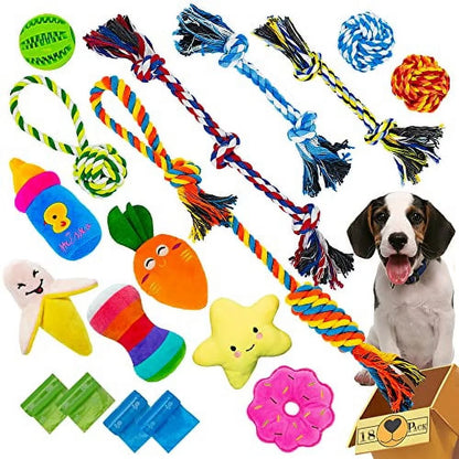 Durable Chew Toys for Puppies and Medium Dogs - Teething Rope Toys Set of 9