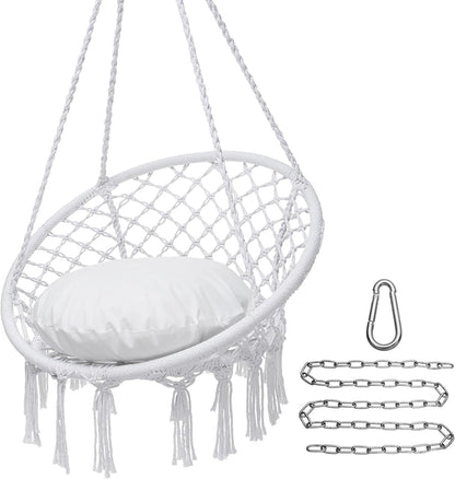 Y-STOP Macrame Hammock Chair - 330 lb Capacity, Hanging Cotton Rope Swing for Indoor and Outdoor Use, Light Grey