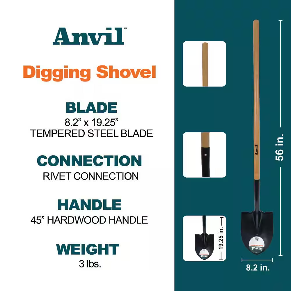 41-Inch Wooden Handle Digging Shovel