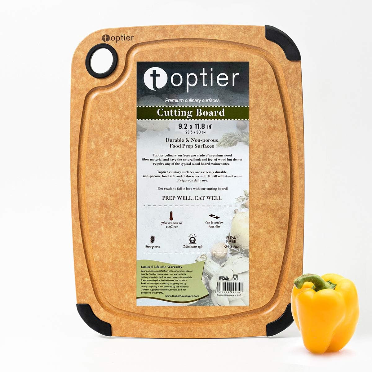 Eco-Friendly Professional Wood Cutting Board with Juice Grooves, Non-Slip Design, Dishwasher Safe, BPA Free - Compact 11.5 x 9.25-Inch, Natural Slate Finish