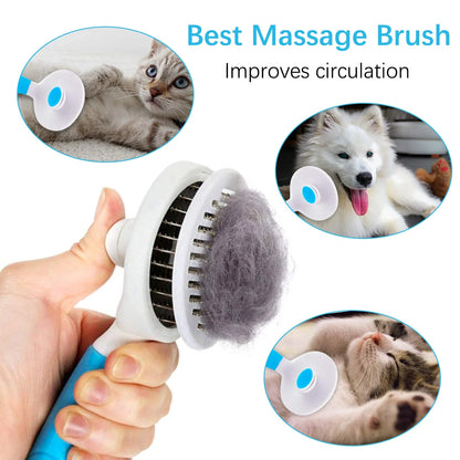 Self-Cleaning Slicker Brush for Dogs and Cats - Effective Grooming Tool for Removing Loose Undercoat, Mats, and Tangled Hair, Includes Flea Comb