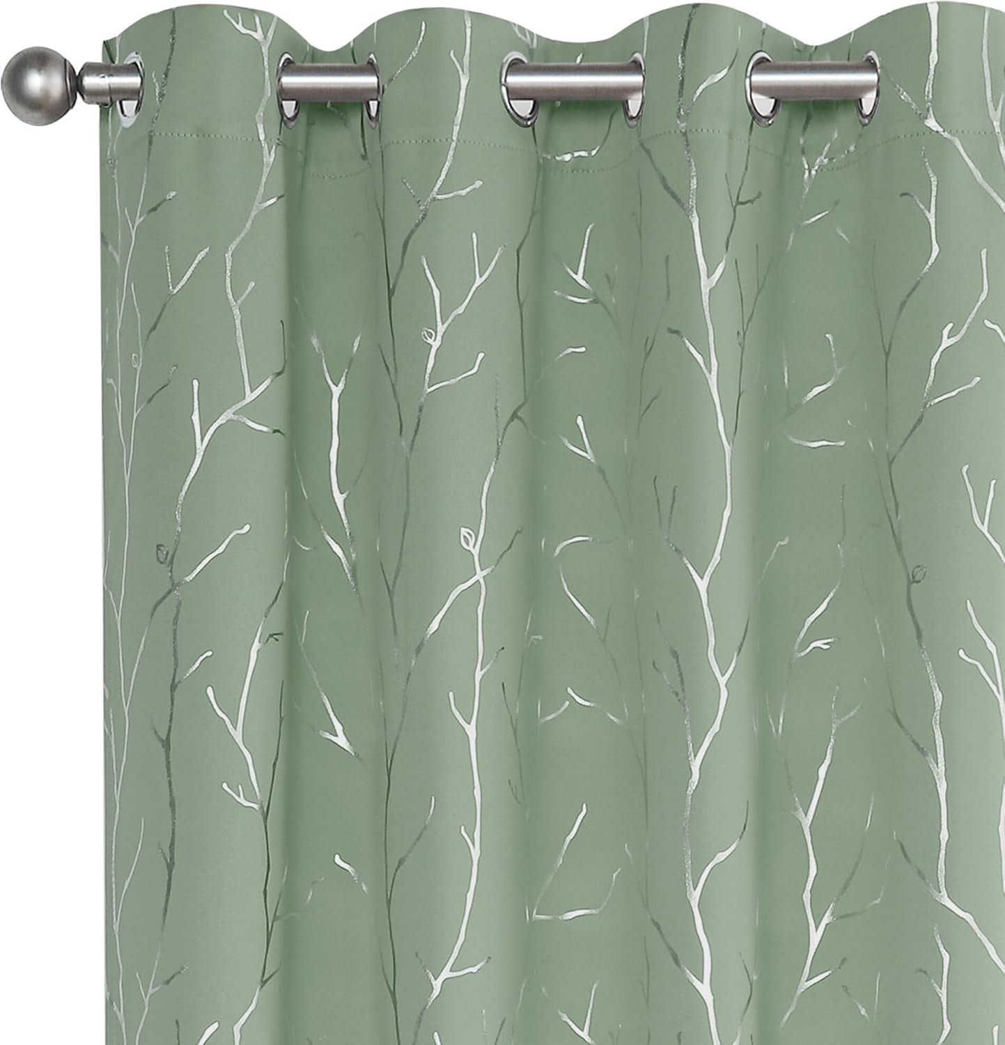 Elegant Light Grey Blackout Curtains with Silver Tree Branch Design, 63-Inch Length, Set of 2 Panels, Windproof, 38W x 63L