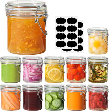 Set of 6 Airtight 17oz Glass Storage Canisters with Lids - Round Food Storage Jars with Clear Preserving Seal and Wire Clip Fastening for Kitchen Storage of Cereal, Pasta, Sugar, Beans, and Spices