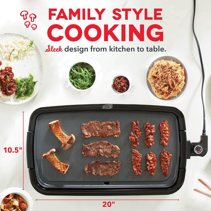 Deluxe Everyday Electric Griddle with Removable Nonstick Cooking Plate, Dishwasher Safe, Includes Drip Tray and Recipe Book, 20” x 10.5”, 1500 Watts - Aqua