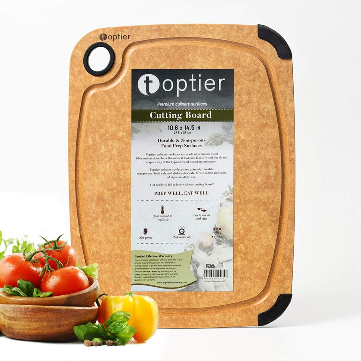 Eco-Friendly Professional Wood Cutting Board with Juice Grooves, Non-Slip Design, Dishwasher Safe, BPA Free - Compact 11.5 x 9.25-Inch, Natural Slate Finish