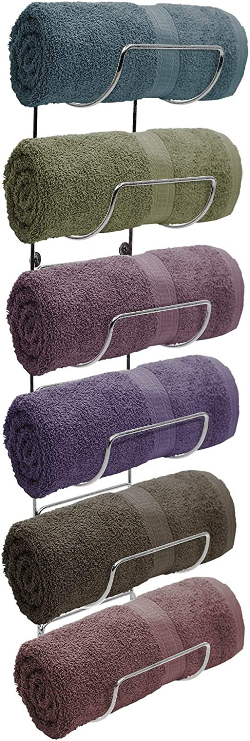 Wall-Mounted Towel Rack - Silver Metal Organizer with 6 Compartments for Bathroom, Linens, Gym, RV, and Cabinets - Versatile Wine Rack for Kitchen, Bar, and Wine Cellar