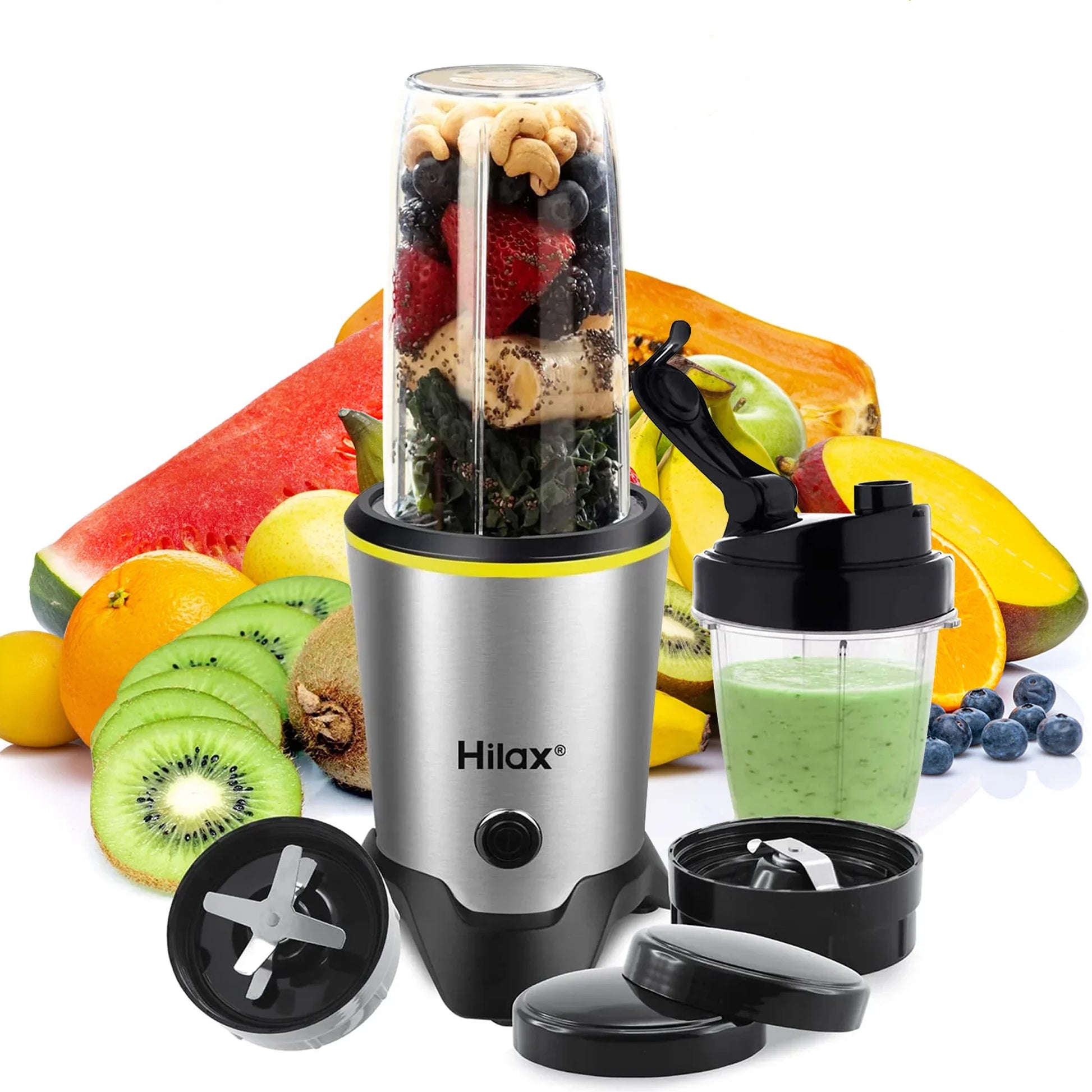 Powerful Personal Portable Blender for Smoothies & Shakes - 1200W with BPA-Free Bottles (35oz & 14oz) - Sleek Silver Design