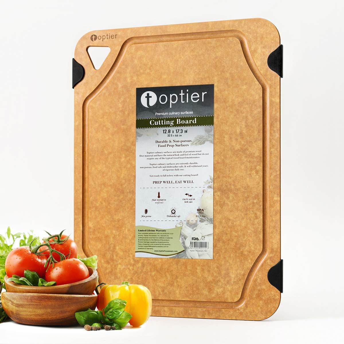 Eco-Friendly Professional Wood Cutting Board with Juice Grooves, Non-Slip Design, Dishwasher Safe, BPA Free - Compact 11.5 x 9.25-Inch, Natural Slate Finish