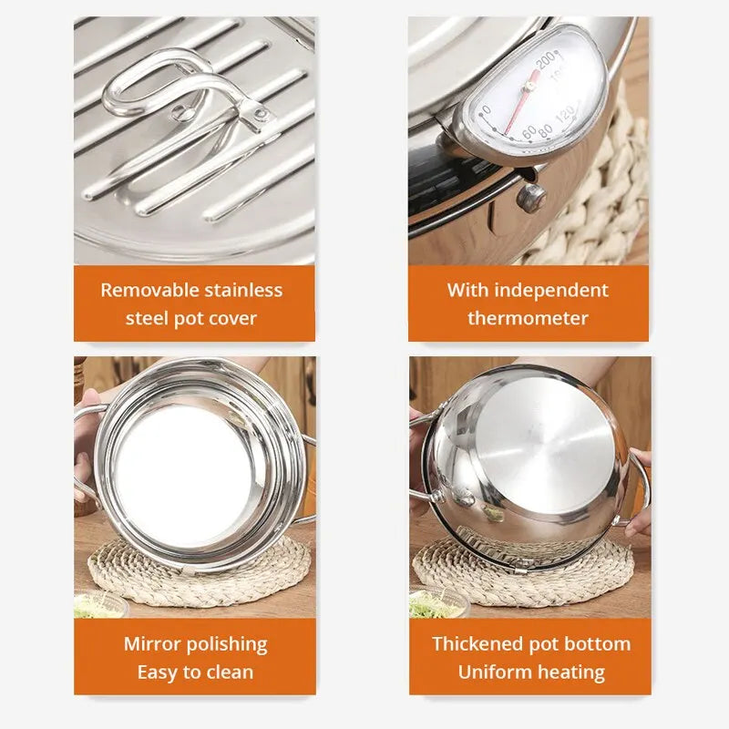 Stainless Steel Oil Pan Thermometer with Cover for Tempura and Frying Applications
