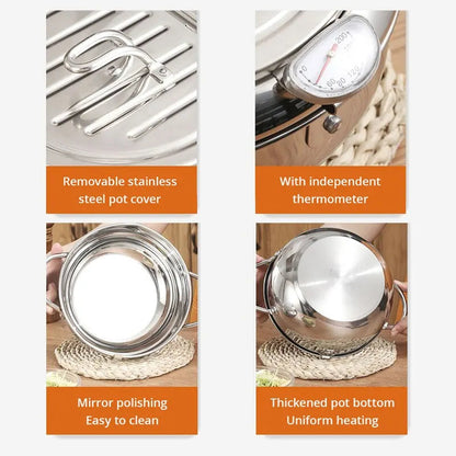 Stainless Steel Oil Pan Thermometer with Cover for Tempura and Frying Applications