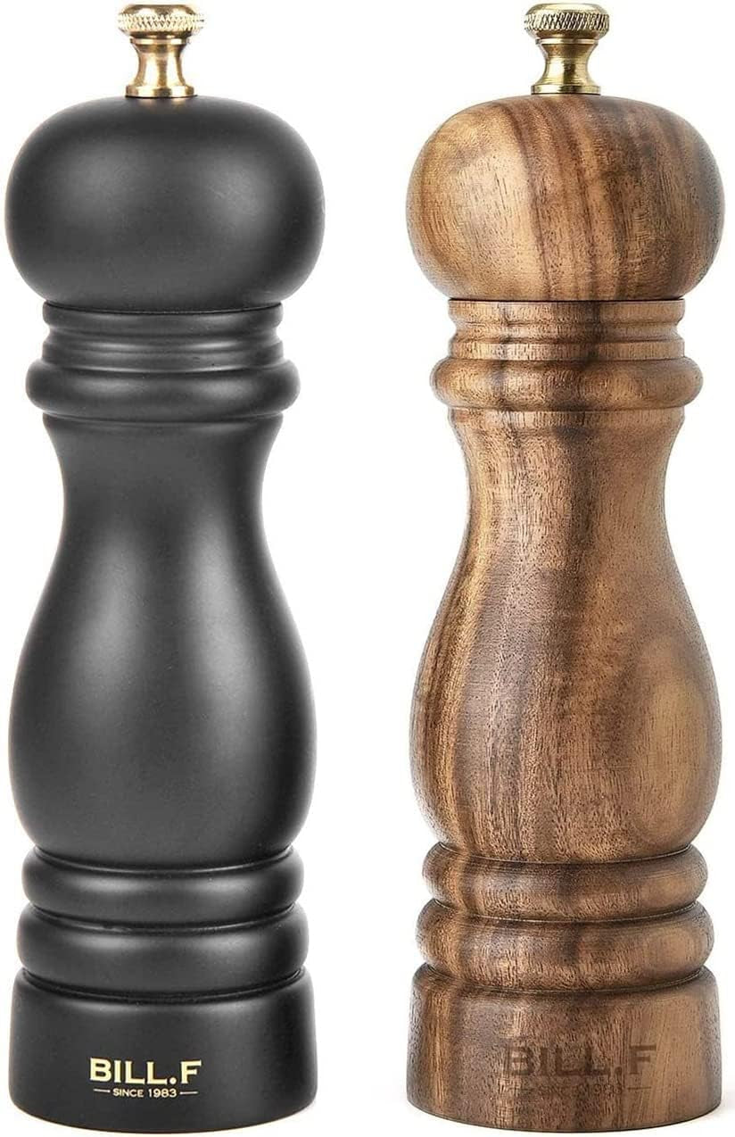 Premium 7-Inch Wooden Salt and Pepper Grinder Set with Adjustable Ceramic Rotor (Set of 2)