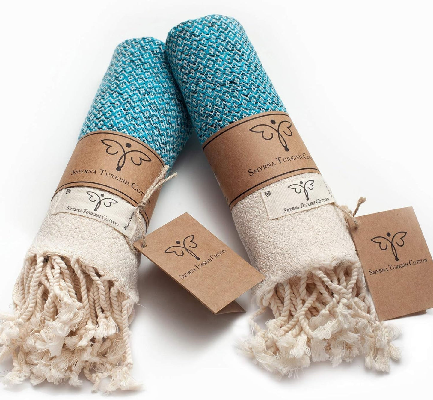 Smyrna Vintage Turkish Cotton Hand Towels - Set of 2, 16x40 Inches, Elegant Beige Towels for Bath, Kitchen, Yoga, and More