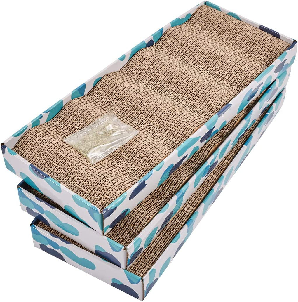 XXL Reversible Cat Scratcher Board Set with Catnip - Three-Piece Cardboard Scratching Pad Collection