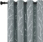 Elegant Light Grey Blackout Curtains with Silver Tree Branch Design, 63-Inch Length, Set of 2 Panels, Windproof, 38W x 63L