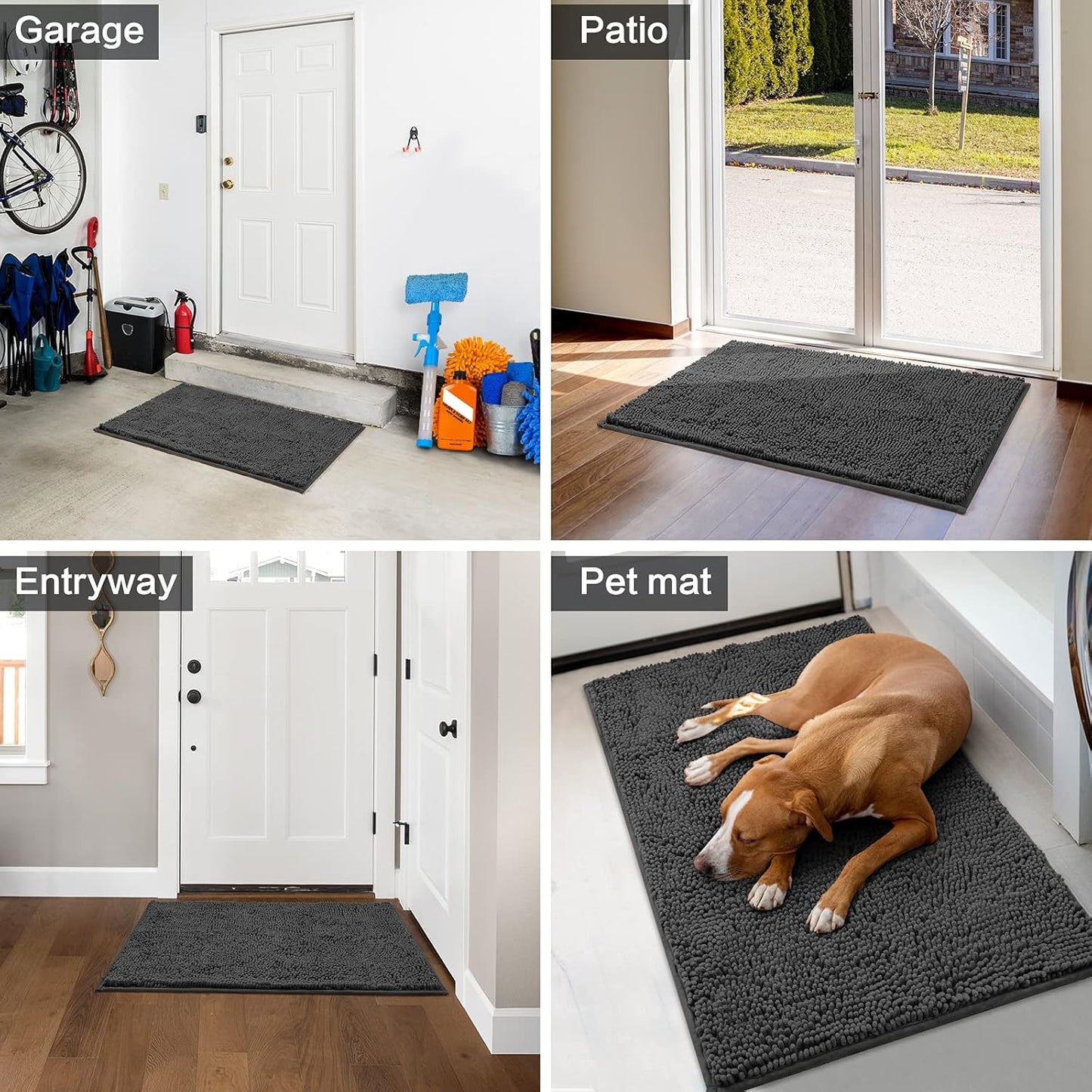 Indoor Chenille Entrance Mat, 60" x 36", Highly Absorbent and Washable Non-Slip Welcome Mat in Dark Grey