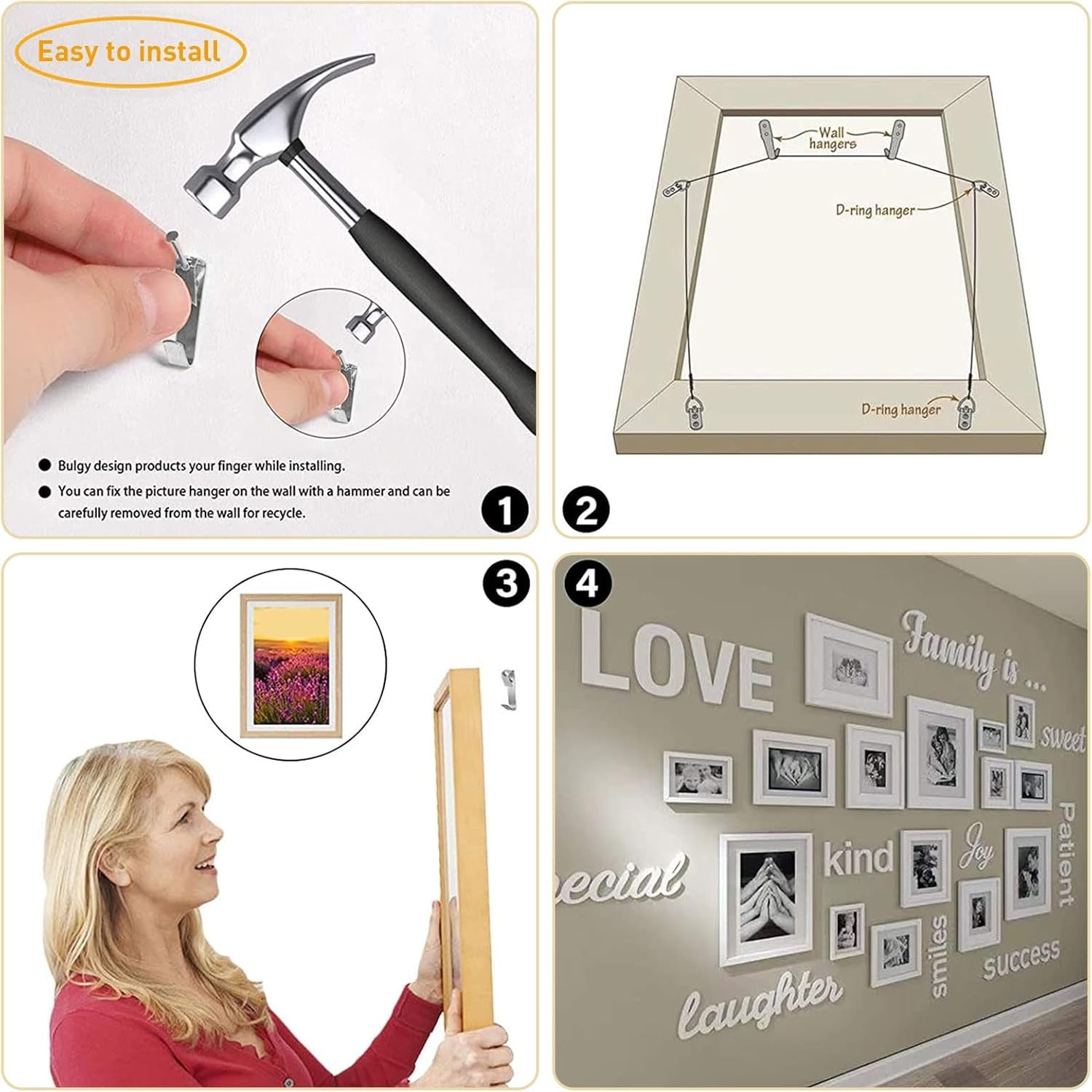 Professional Picture Hanging Hardware Kit - 50 Heavy-Duty Hooks for Frames, Canvases, and Mirrors (Supports 10-50 lbs)