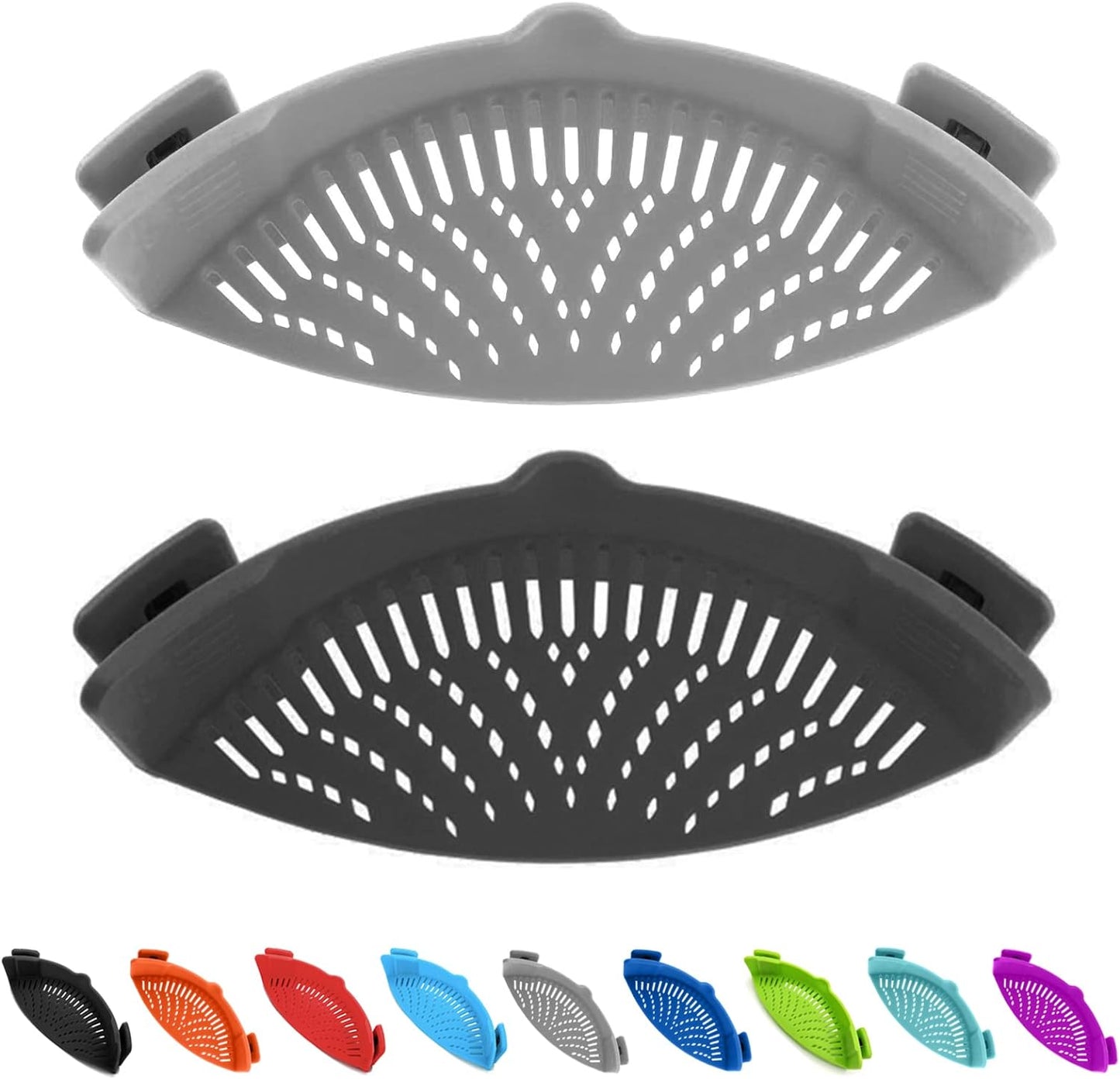 Silicone Clip-On Strainers - Set of 2, Universal Fit for Pots and Bowls, Ideal for Pasta, Meats, Vegetables, and Fruits