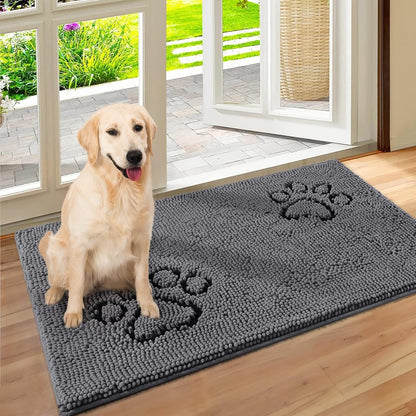 Indoor Chenille Entrance Mat, 60" x 36", Highly Absorbent and Washable Non-Slip Welcome Mat in Dark Grey