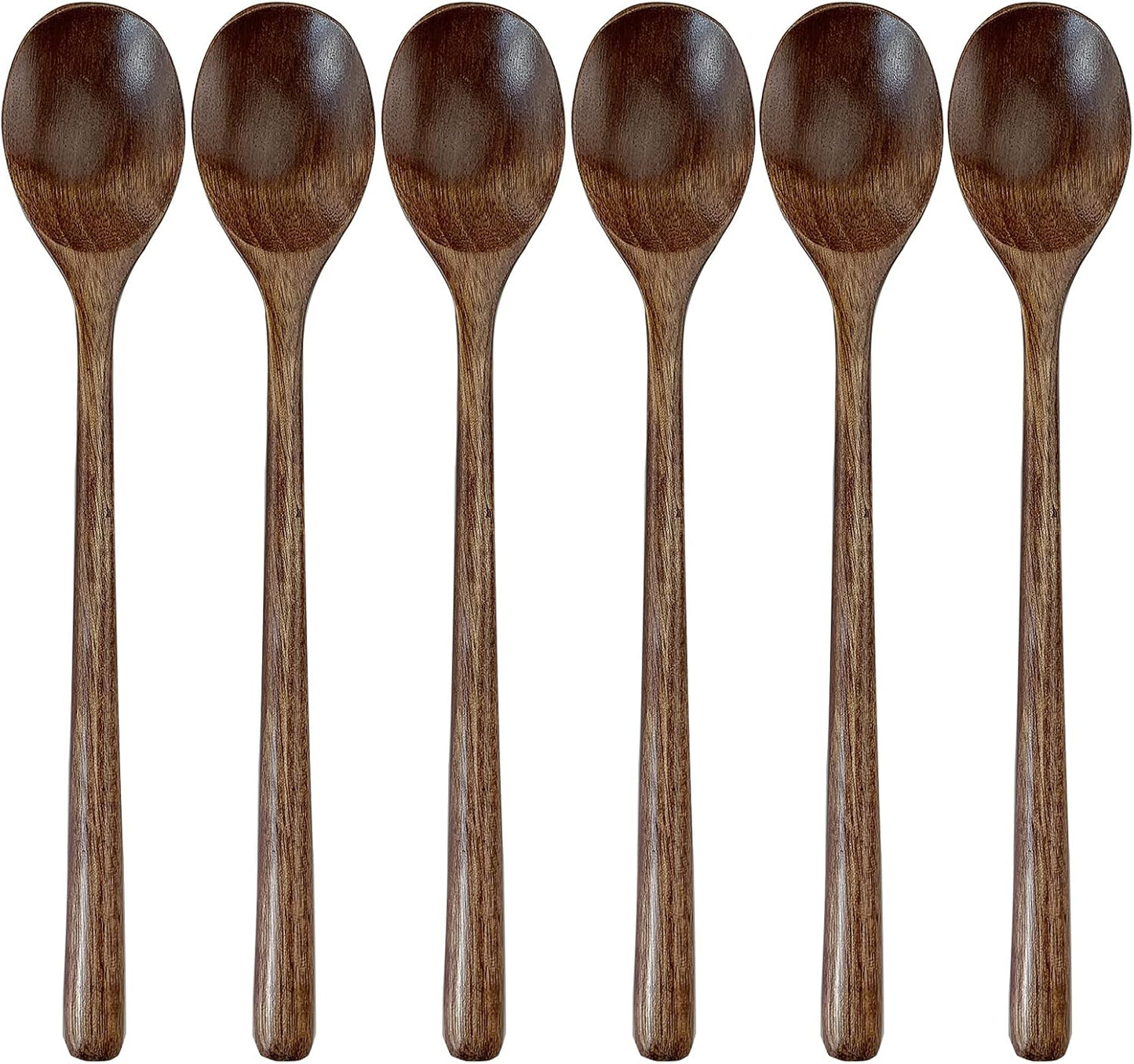 6-Piece Eco-Friendly Wooden Soup Spoon Set with 9-Inch Handles for Japanese Cuisine, Mixing, and Stirring