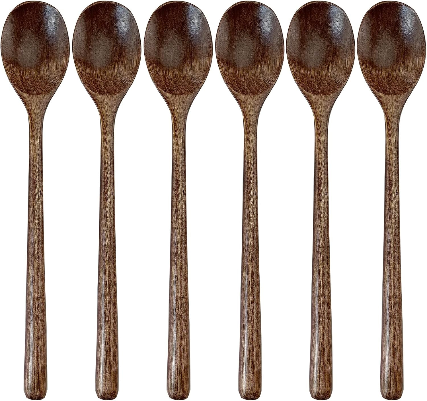 6-Piece Eco-Friendly Wooden Soup Spoon Set with 9-Inch Handles for Japanese Cuisine, Mixing, and Stirring