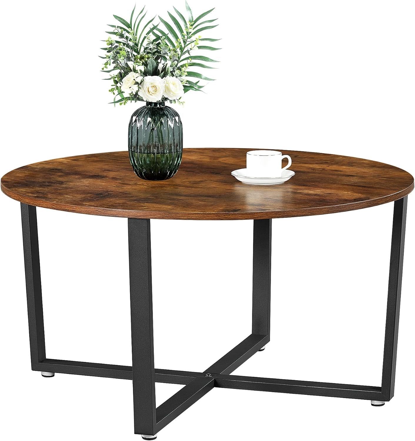 Industrial-Style Coffee Table with Two-Tier Design, Mesh Shelf, Steel Frame, and Adjustable Feet in Rustic Brown and Black Finish