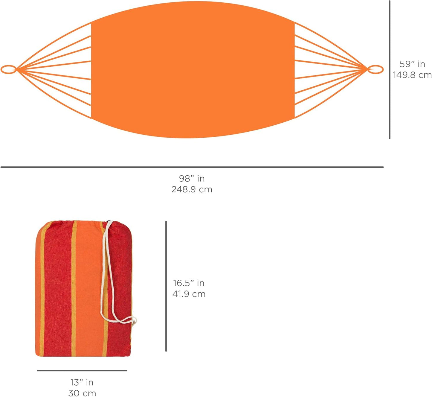 Brazilian-Style Cotton Double Hammock Bed for Two with Portable Carrying Bag - Orange